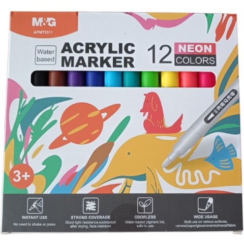 Markery akrylowe 1-2mm komplet 12 kolorów neonowych MG APMT3311 WP12 Markery akrylowe 1-2mm komplet 12 kolorów neonowych MG APMT3311 WP12