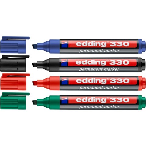 Markery permanentne 4 kolory 330/4S ścięta końcówka 1-5mm EDDING Markery permanentne 4 kolory 330/4S ścięta końcówka 1-5mm EDDING