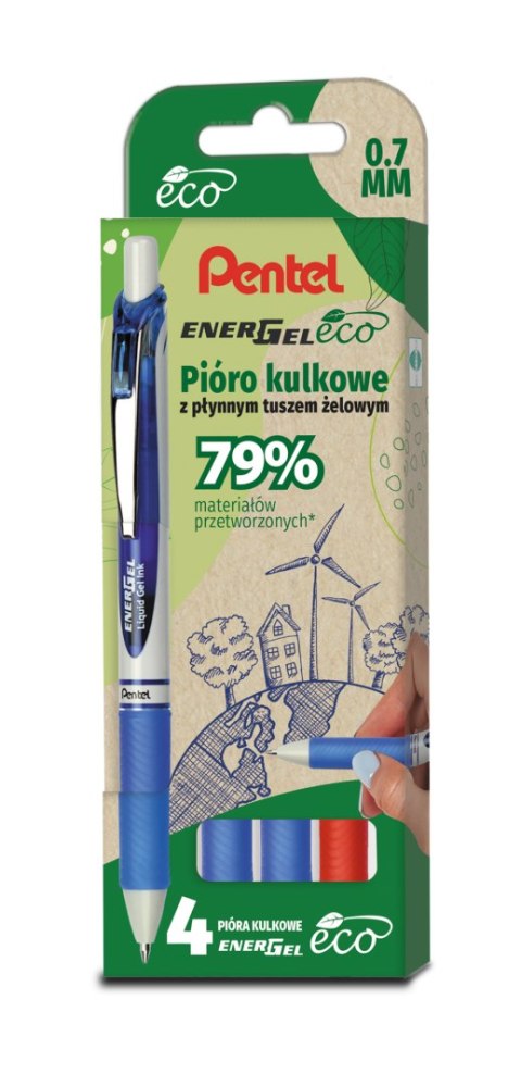 Pióro kulkowe ENERGEL 3x niebieski, 1x czerwony komplet 4sztuk BL77E PENTEL Pióro kulkowe ENERGEL 3x niebieski, 1x czerwony komplet 4sztuk BL77E PENTEL