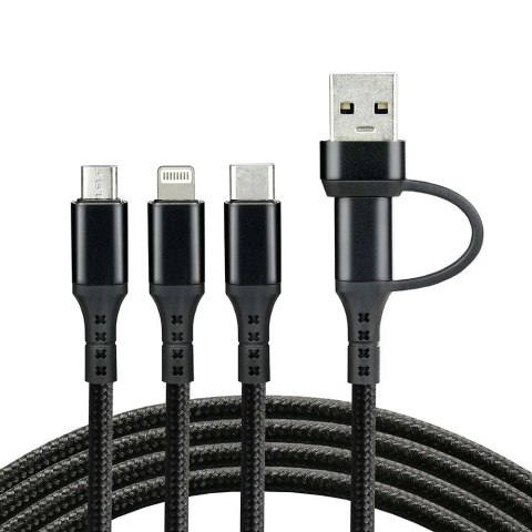 Kabel USB-A/USB-C -> USB-C/microUSB/Lightning 3w1 1,2m 3A pleciony czarny EVERACTIVE (CBB-1.2ALL) Kabel USB-A/USB-C -> USB-C/microUSB/Lightning 3w1 1,2m 3A pleciony czarny EVERACTIVE (CBB-1.2ALL)