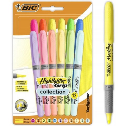 Zakreślacz HIGHLIGHTER GRIP 6x pastel, 6x neon 992562 BIC Zakreślacz HIGHLIGHTER GRIP 6x pastel, 6x neon 992562 BIC