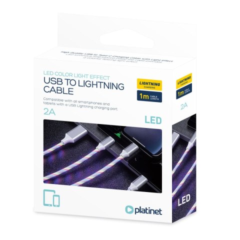 Kabel USB-A -> Lightning 1m 2A LED biały PLATINET (45737) Kabel USB-A -> Lightning 1m 2A LED biały PLATINET (45737)
