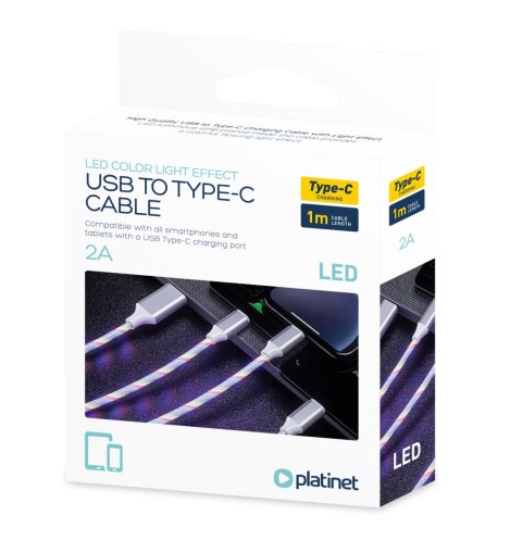 Kabel USB-A -> USB-C 1m 2A LED biały PLATINET (45740) Kabel USB-A -> USB-C 1m 2A LED biały PLATINET (45740)