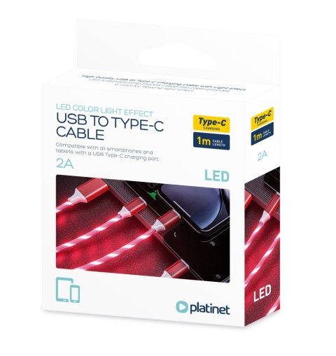 Kabel USB-A -> USB-C 1m 2A LED czerwony PLATINET (45741) Kabel USB-A -> USB-C 1m 2A LED czerwony PLATINET (45741)