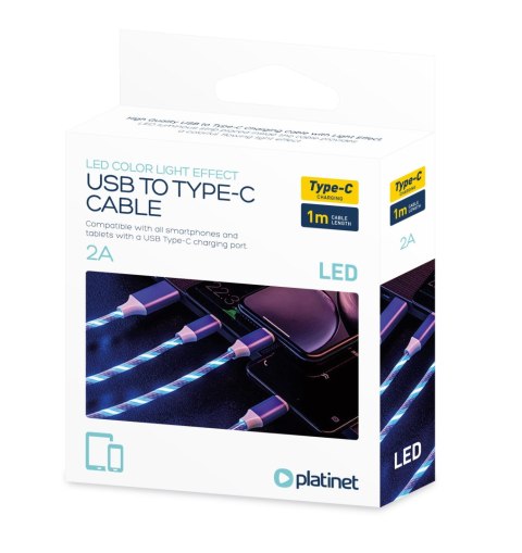 Kabel USB-A -> USB-C 1m 2A LED niebieski PLATINET (45742) Kabel USB-A -> USB-C 1m 2A LED niebieski PLATINET (45742)