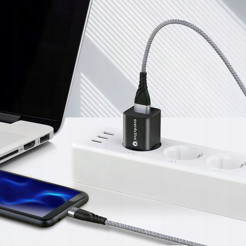 Kabel USB-A -> USB-C 1m 3A pleciony szary EVERACTIVE (CBB-1CG) Kabel USB-A -> USB-C 1m 3A pleciony szary EVERACTIVE (CBB-1CG)