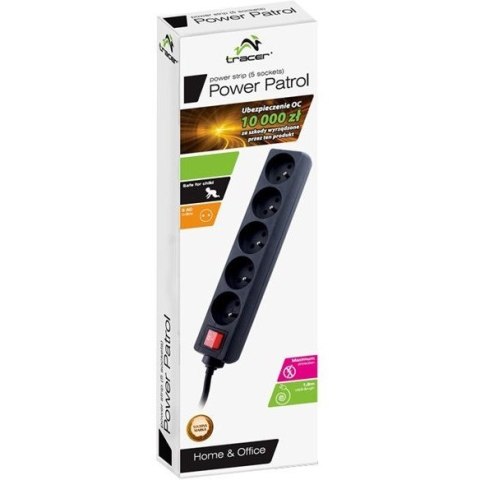 Listwa TRACER PowerPatrol czarna 1.8m 5gniazd TRL-100A Listwa TRACER PowerPatrol czarna 1.8m 5gniazd TRL-100A