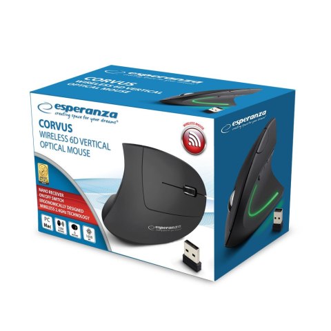 Mysz WERTYKALNA bezprzewodowa 2.4GHZ 6D optyczna USB CORVUS EM133 ESPERANZA Mysz WERTYKALNA bezprzewodowa 2.4GHZ 6D optyczna USB CORVUS EM133 ESPERANZA
