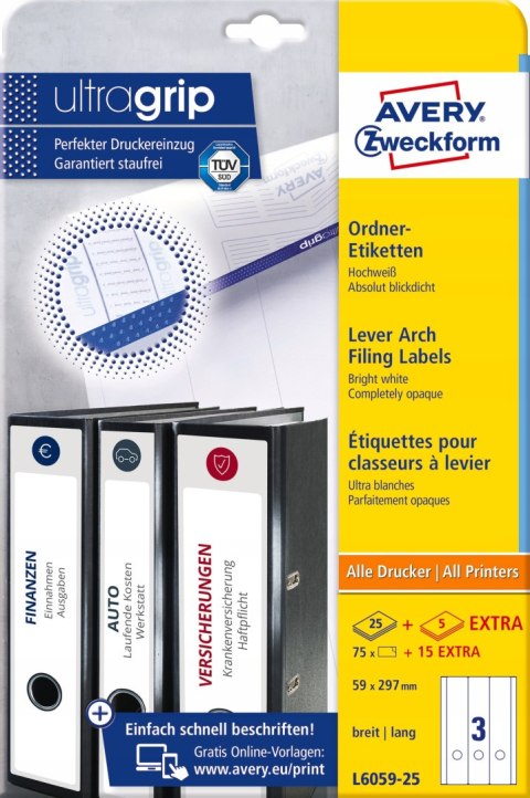 Etykieta A4 na segregator 59x297mm 25ark L6059-25 AVERY ZWECKFORM Etykieta A4 na segregator 59x297mm 25ark L6059-25 AVERY ZWECKFORM