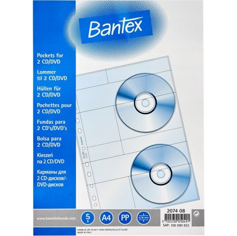 Koszulki groszkowe A4 na 2 płyty CD DVD 180mic 5 sztuk A4 100080933 BANTEX Koszulki groszkowe A4 na 2 płyty CD DVD 180mic 5 sztuk A4 100080933 BANTEX