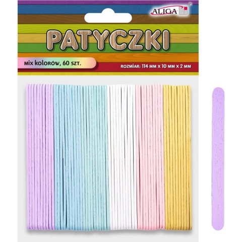 Patyczki mix 6 kolorów pastelowych 114x10x2mm (60szt.) PK-4901 ALIGA Patyczki mix 6 kolorów pastelowych 114x10x2mm (60szt.) PK-4901 ALIGA