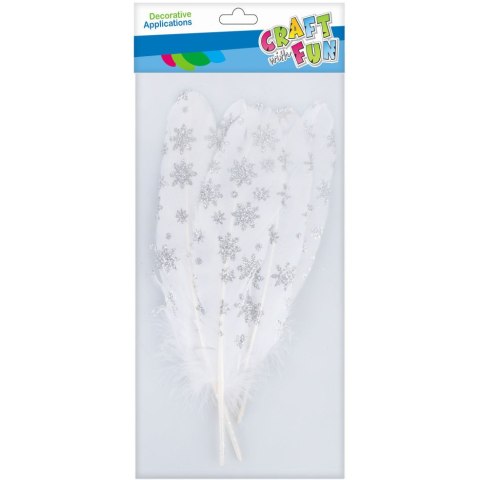 Piórka ozdobne białe w srebrne gwiazdki 17-22cm 6szt. 463655 Piórka ozdobne białe w srebrne gwiazdki 17-22cm 6szt. 463655