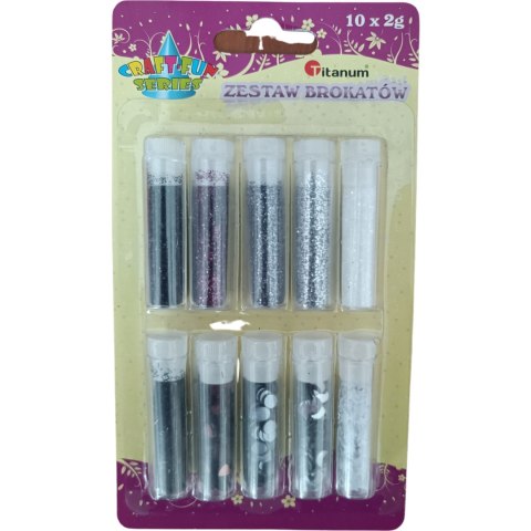 Zestaw brokatów mix kształtów 10x2g TITANUM 284869 Zestaw brokatów mix kształtów 10x2g TITANUM 284869