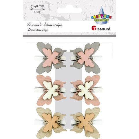 Klamerki drewniane z motylem 6 szt. 427832 TITANUM Klamerki drewniane z motylem 6 szt. 427832 TITANUM
