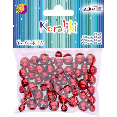 Koraliki plastikowe mix rozmiarów (60 sztuk) czerwone PJ-9487 ALIGA Koraliki plastikowe mix rozmiarów (60 sztuk) czerwone PJ-9487 ALIGA