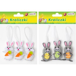 Króliczki z zawieszką białe/szare wys.7cm (3szt.) WPK-8988 ALIGA