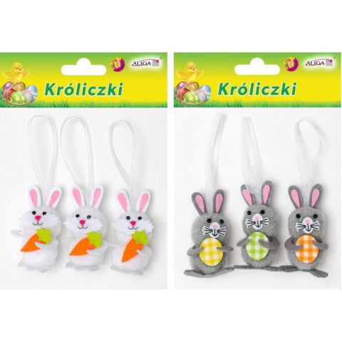 Króliczki z zawieszką białe/szare wys.7cm (3szt.) WPK-8988 ALIGA