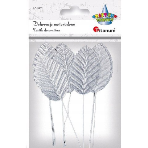 Materiałowe liście na druciku florystycznym srebrne 10 szt. 396465 TITANUM Materiałowe liście na druciku florystycznym srebrne 10 szt. 396465 TITANUM