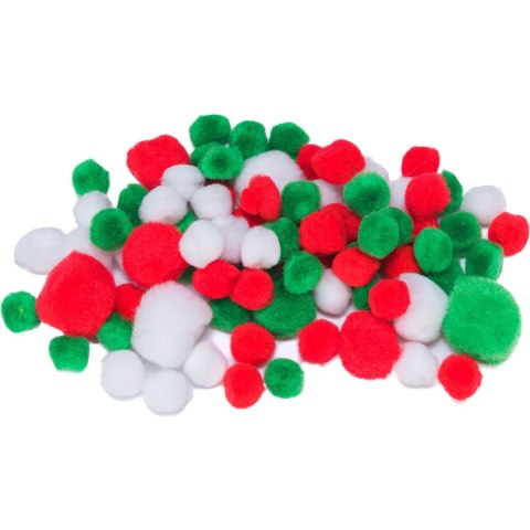 Pompony mix rozm. czerwone/białe/zielone 78szt. POM43 Pompony mix rozm. czerwone/białe/zielone 78szt. POM43