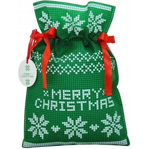 Worek upominkowy materiałowy zielony MERRY CHRISTMAS 30x45cm PaKaDo Worek upominkowy materiałowy zielony MERRY CHRISTMAS 30x45cm PaKaDo