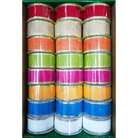 Wstążka dekoracyjna jutowa mix 24kolorów 3,8cm x 2,7m WSJ-38 ALIGA Wstążka dekoracyjna jutowa mix 24kolorów 3,8cm x 2,7m WSJ-38 ALIGA