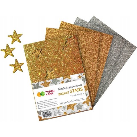 Naklejki brokatowe A5 Gwiazdki 5 ark, 2 srebrne/3 złote HA 7137 1520-STARS Happy Color Naklejki brokatowe A5 Gwiazdki 5 ark, 2 srebrne/3 złote HA 7137 1520-STARS Happy Color