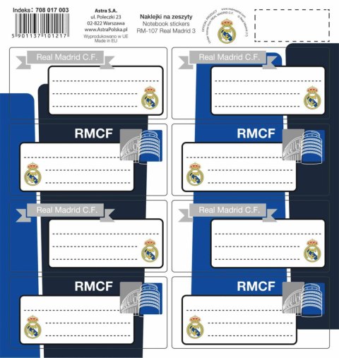 Naklejki na zeszyt RM-107 REAL MADRID 3 708017003 ASTRA Naklejki na zeszyt RM-107 REAL MADRID 3 708017003 ASTRA