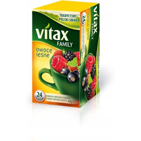 Herbata owocowo-ziołowa VITAX FAMILY (24 torebki bez zawieszki)48g Owoce Leśne Herbata owocowo-ziołowa VITAX FAMILY (24 torebki bez zawieszki)48g Owoce Leśne
