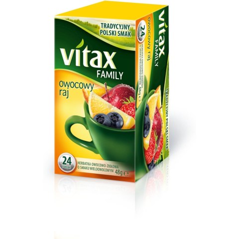 Herbata owocowo-ziołowa VITAX FAMILY (24 torebki bez zawieszki)48g Owocowy Raj Herbata owocowo-ziołowa VITAX FAMILY (24 torebki bez zawieszki)48g Owocowy Raj