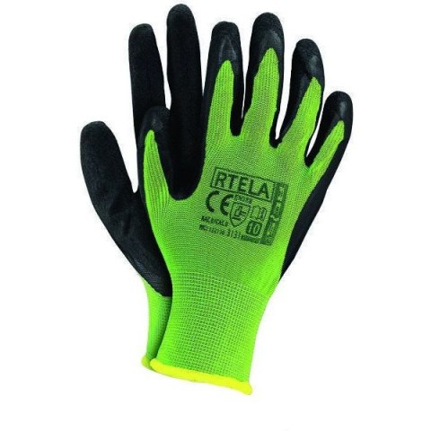 Rękawice REIS RTELA LB poliestrowe powlekane lateksem limonkowo-czarne roz.10/XL Rękawice REIS RTELA LB poliestrowe powlekane lateksem limonkowo-czarne roz.10/XL