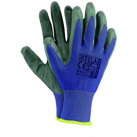 Rękawice REIS RTELA NS poliestrowe powlekane lateksem niebiesko-szary roz.10/XL Rękawice REIS RTELA NS poliestrowe powlekane lateksem niebiesko-szary roz.10/XL