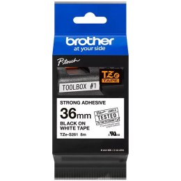 Taśma BROTHER (TZE-S261) 36mmx8m laminowana biała/czarny nadruk mocny klej