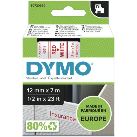 Taśma czerwony nadruk na białym 12mm x 7m DYMO S0720550 Taśma czerwony nadruk na białym 12mm x 7m DYMO S0720550