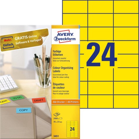 Etykieta żółta 70x37mm (100ark) 3451 AVERY ZWECKFORM Etykieta żółta 70x37mm (100ark) 3451 AVERY ZWECKFORM