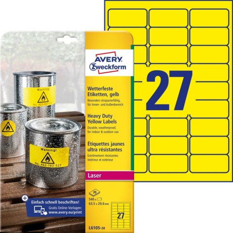 Etykiety ZF 63.5*29.6 6105 żółte folia LK AVERY ZWECKFORM Etykiety ZF 63.5*29.6 6105 żółte folia LK AVERY ZWECKFORM