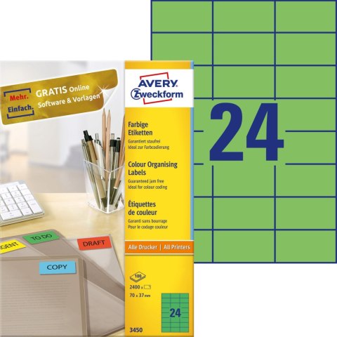 Etykiety zielona 70x37mm (100ark.) 3450 AVERY ZWECKFORM Etykiety zielona 70x37mm (100ark.) 3450 AVERY ZWECKFORM