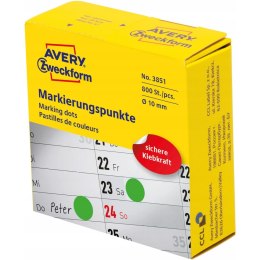 Kółka w dyspenserze trwałe 800szt. 10mm zielone 3851 AVERY ZWECKFORM