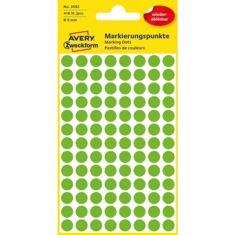 Usuwalne kółka 8mm 416szt./op. zielone 3592 AVERY ZWECKFORM Usuwalne kółka 8mm 416szt./op. zielone 3592 AVERY ZWECKFORM
