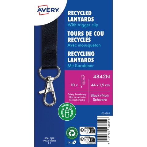 Smycz z karabińczykiem (10 sztuk) 440x15mm czarna 4842N AVERY Smycz z karabińczykiem (10 sztuk) 440x15mm czarna 4842N AVERY