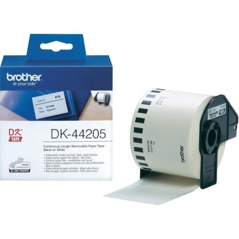 Taśma BROTHER (DK-44205) 62mmx30,48m papierowa biała/czarny nadruk Taśma BROTHER (DK-44205) 62mmx30,48m papierowa biała/czarny nadruk