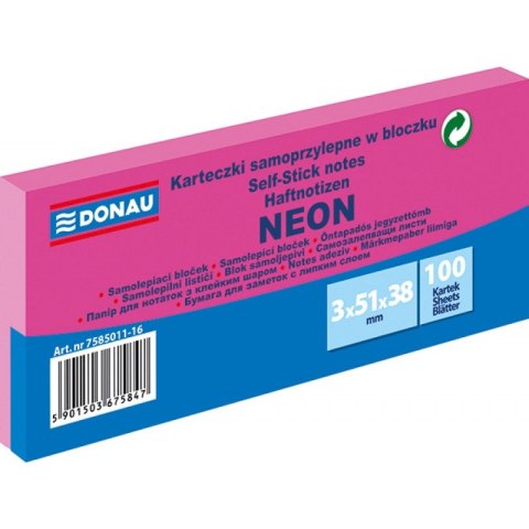 Bloczek samoprzylepny 38x51mm 100k neon różowy (3szt) 7585011-16 DONAU Bloczek samoprzylepny 38x51mm 100k neon różowy (3szt) 7585011-16 DONAU
