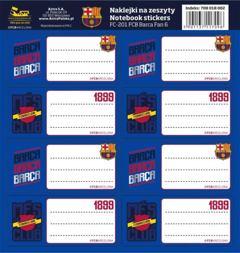 NAKLEJKI NA ZESZYTY FC-201 FC BARCELONA FAN 6 708018002 ASTRA NAKLEJKI NA ZESZYTY FC-201 FC BARCELONA FAN 6 708018002 ASTRA