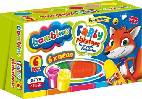 Farby plakatowe BAMBINO 6 kol.20 ml NEON 5015 ST.MAJEWSKI Farby plakatowe BAMBINO 6 kol.20 ml NEON 5015 ST.MAJEWSKI