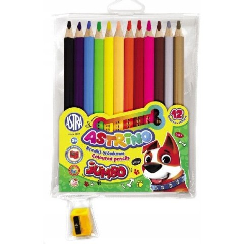 Kredki ołówkowe JUMBO grube zestaw 12 kolorów + temperówka 312221001 ASTRINO