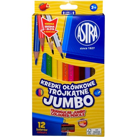 Kredki ołówkowe trójkątne JUMBO 12 kolorów + temperówka 312023912 ASTRA Kredki ołówkowe trójkątne JUMBO 12 kolorów + temperówka 312023912 ASTRA
