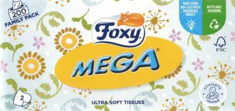 Chusteczki kosmetyczne FOXY Ultra miękkie (200 sztuk) 2 warstwy Chusteczki kosmetyczne FOXY Ultra miękkie (200 sztuk) 2 warstwy