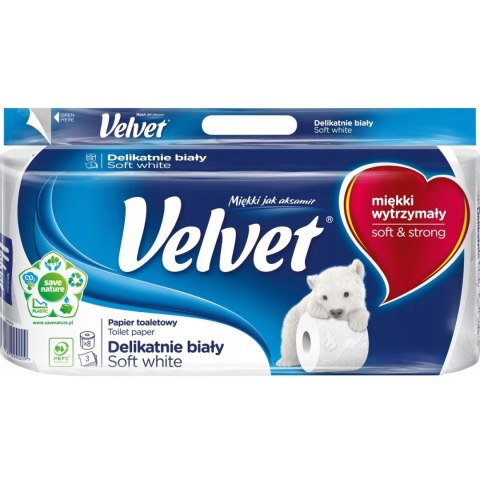 Papier toaletowy delikatnie biały (8 rolek) 3 warstwy VELVET 153.133 Papier toaletowy delikatnie biały (8 rolek) 3 warstwy VELVET 153.133