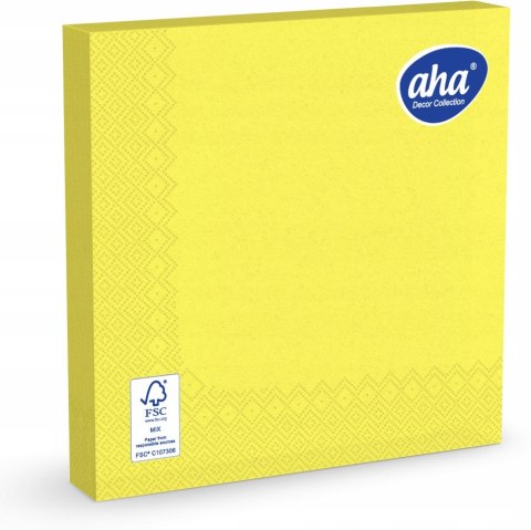 Serwetki dekoracyjne 33x33cm papierowe 20 sztuk 3 warstowe żółte AHA Serwetki dekoracyjne 33x33cm papierowe 20 sztuk 3 warstowe żółte AHA