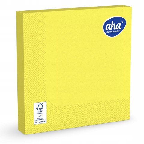 Serwetki dekoracyjne 33x33cm papierowe 20 sztuk 3 warstowe żółte AHA Serwetki dekoracyjne 33x33cm papierowe 20 sztuk 3 warstowe żółte AHA