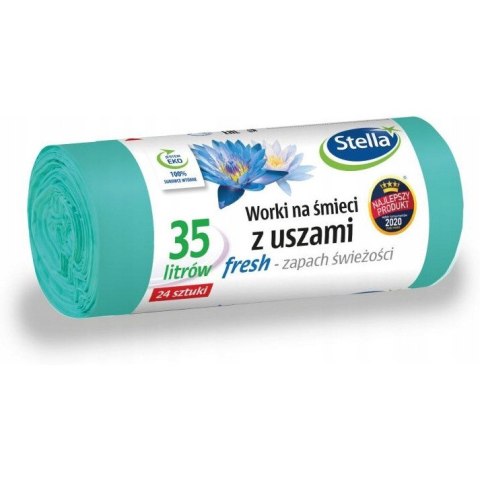 Worki na śmieci 35L z uszami wytrzymałe (24szt) zielone (LDPE) świeży zapach WNS-3881V1 STELLA Worki na śmieci 35L z uszami wytrzymałe (24szt) zielone (LDPE) świeży zapach WNS-3881V1 STELLA